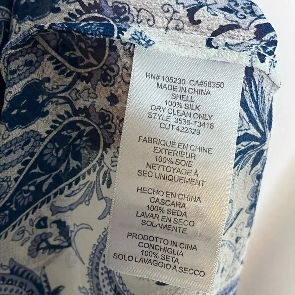 JOIE Silk Paisley Boho Blouse Navy White Flowy Semi Sheer Size Small - Picture 6 of 6